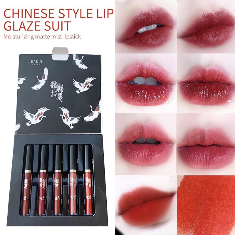 Gambar ?In Stock? 5Pcs set Chinese Ancient Style Matte Moisturizing Lip Gloss Set Waterproof Long Lasting Lipstick Set
