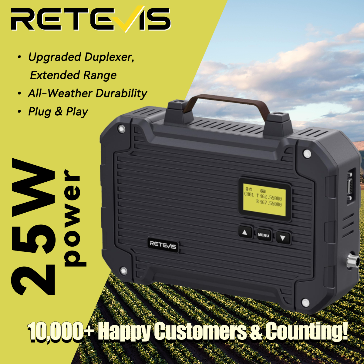 Retevis RT97L Up to 25W GMRS High-Power Repeater, IP66 Waterproof, Long Range Base Station Compatible with Raspberry Pi for Farms, Remote Areas & Home Use ราคา 17,999 บาท*ส่งฟรี