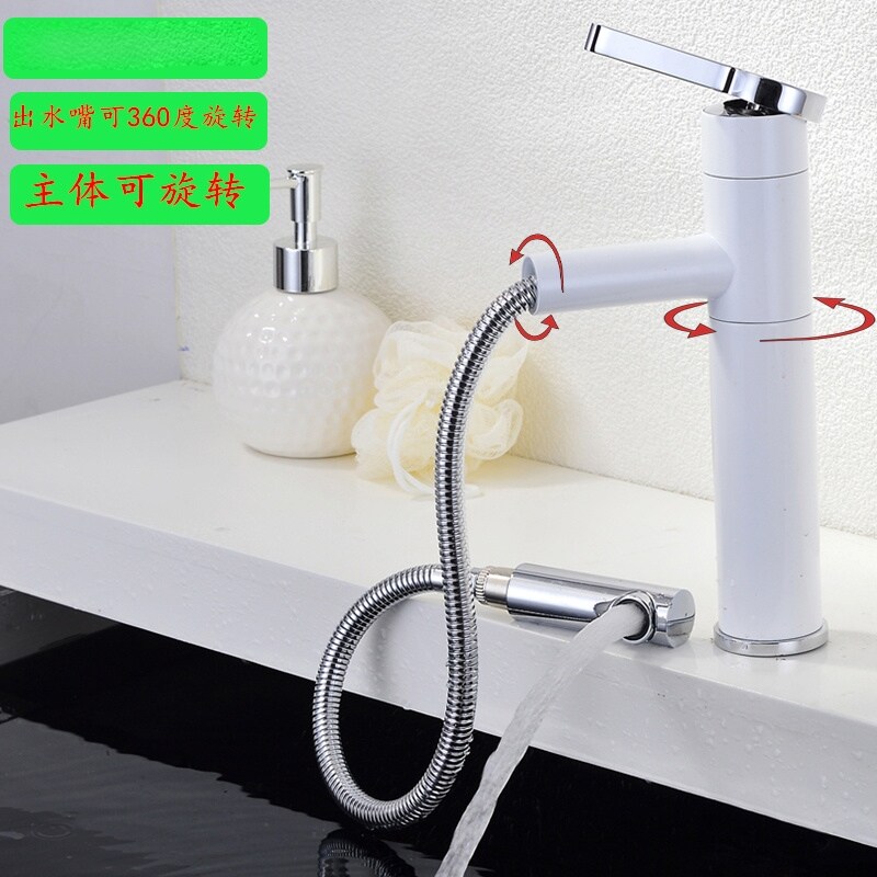 Gambar The copper basin faucet hot and cold smoked pull type rotating toilet stage basin basin is black and white paint