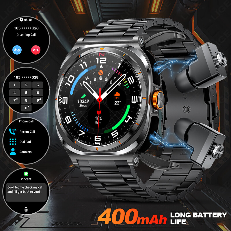 LIGE New Smart Men Watch Wireless Earphones 2-in-1 Watch Bluetooth Call Outdoor Sport Music Smart Watch For Men + Box ราคา 1,729 บาท*ส่งฟรี