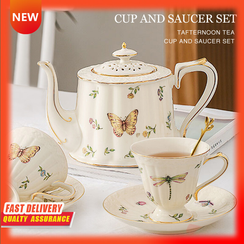 Gambar European Ceramic Coffee Cup   Saucer Set with Spoon Retro English Afternoon Tea Cup Kettle