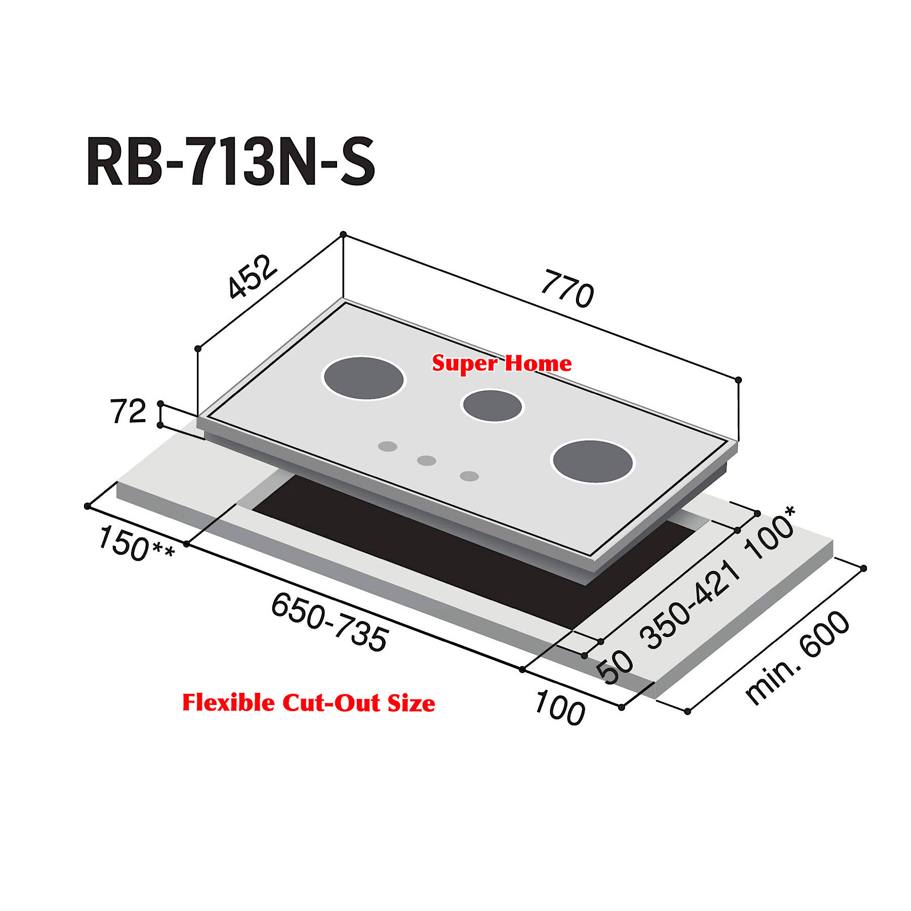 Rinnai Gas Hob 3Burner Builtin Gas Hob (Stainless Steel) Rinnai RB