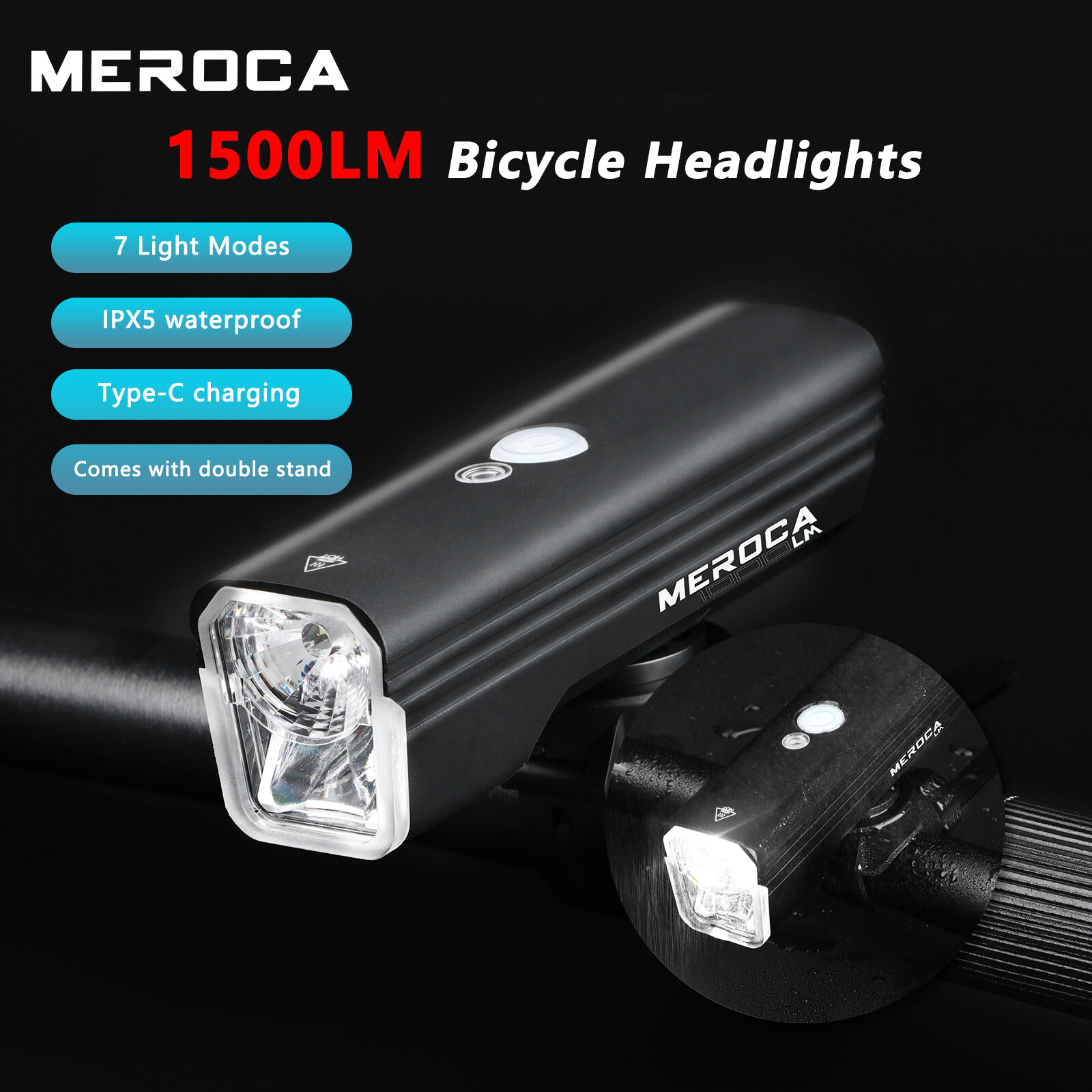 Meroca 1500 lumen đèn đầu xe đạp cảm biến thông minh không thấm nước có thể sạc lại độ sáng cao đèn pin MTB xe đạp đường trường ánh sáng ban đêm đi xe đạp an toàn ánh sáng cảnh báo đèn pha