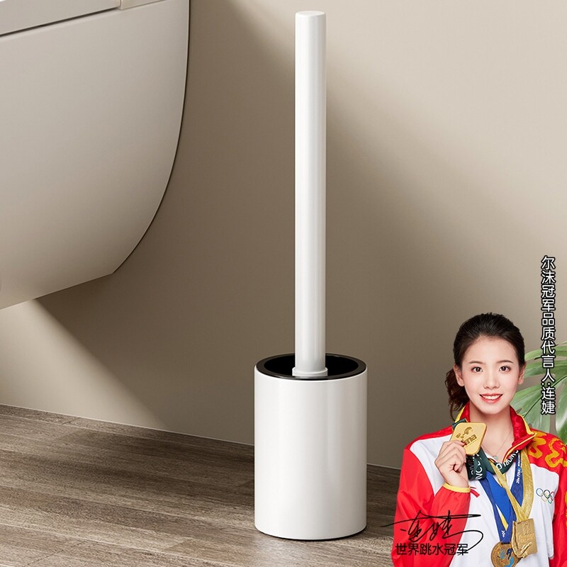 Gambar White toilet brush with no dead Angle to wash the clean toilet long handle squatting pan toilet brush set artifact