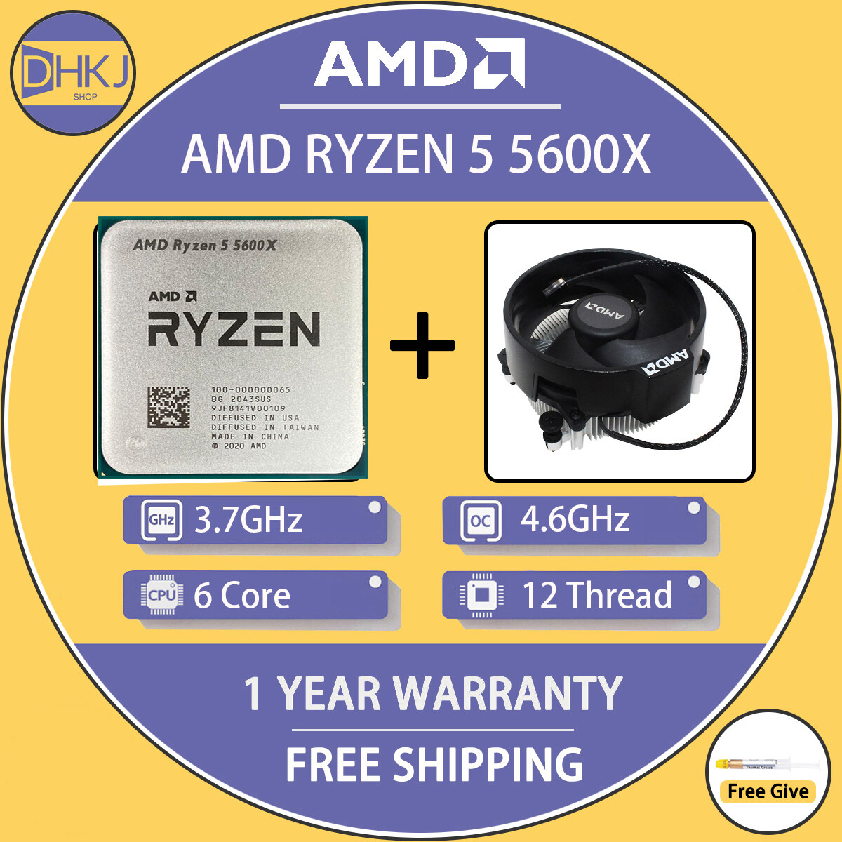 NEW AMD Ryzen 5 5600 R5 5600 3.5GHz Six-Core Twelve-Thread CPU Processor  7NM 65W L3=32M 100-000000927 Socket AM4 Without Fan
