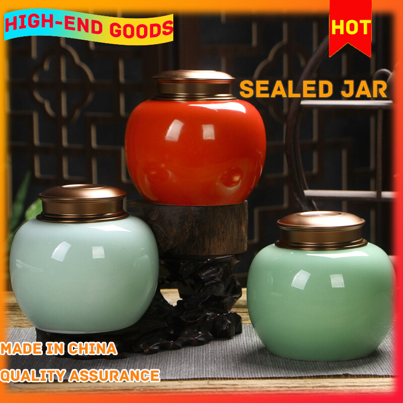 Gambar Celadon High grade Tea Cans Ceramic Large Tea Cans Travel Jar Packaging