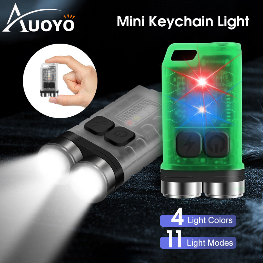 Auoyo đèn pin mini siêu sáng móc khóa mini có khóa đèn pin khẩn cấp edc có thể sạc lại bằng usb