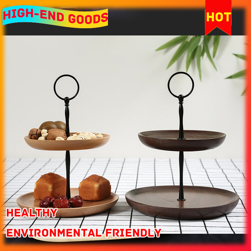 Gambar Black Walnut Tray Dried Fruit Cake Plate Living Room Fruit Dessert Plate European Double layer Fruit Plate