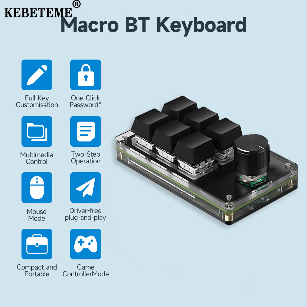 Kebeteme bàn phím có núm tùy chỉnh lập trình tự làm bàn phím macro usb rgb 3/6 sao chép phím mini photoshop máy tính xách tay chơi game