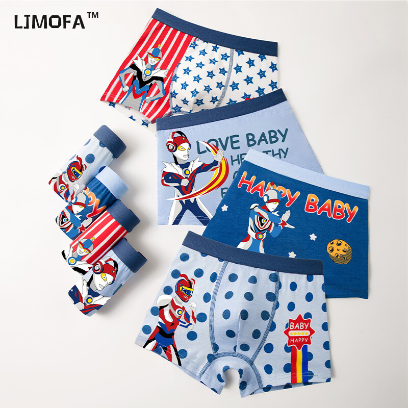 Ljmofa Quần lót trẻ em 4 cái/hộp 1-13 tuổi Quần lót boxer họa tiết hoạt hình Quần Lót Quần áo trẻ em
