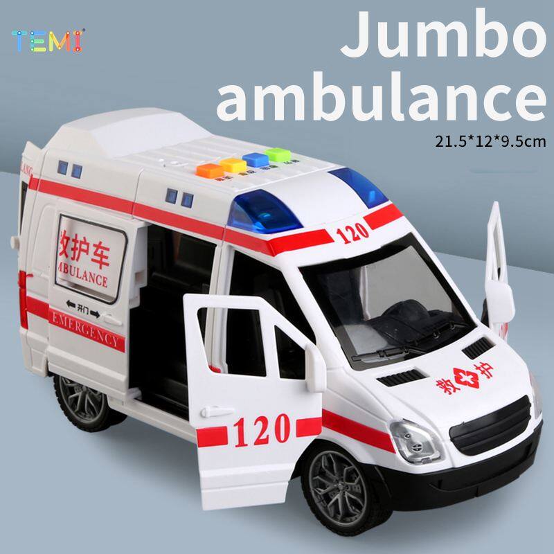TEMI ambulance Police Car 120 metal alloy toy car model die-casting car boy and child simulation sound and light effect toy - 2