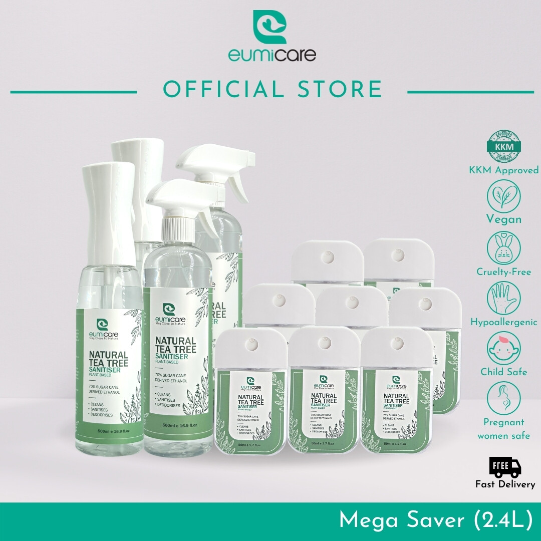Gambar [Natural Ingredients]  Eumicare Tea Tree Sanitiser MIX BUNDLES   KKM Approved | Food Grade Alcohol | Child Friendly|