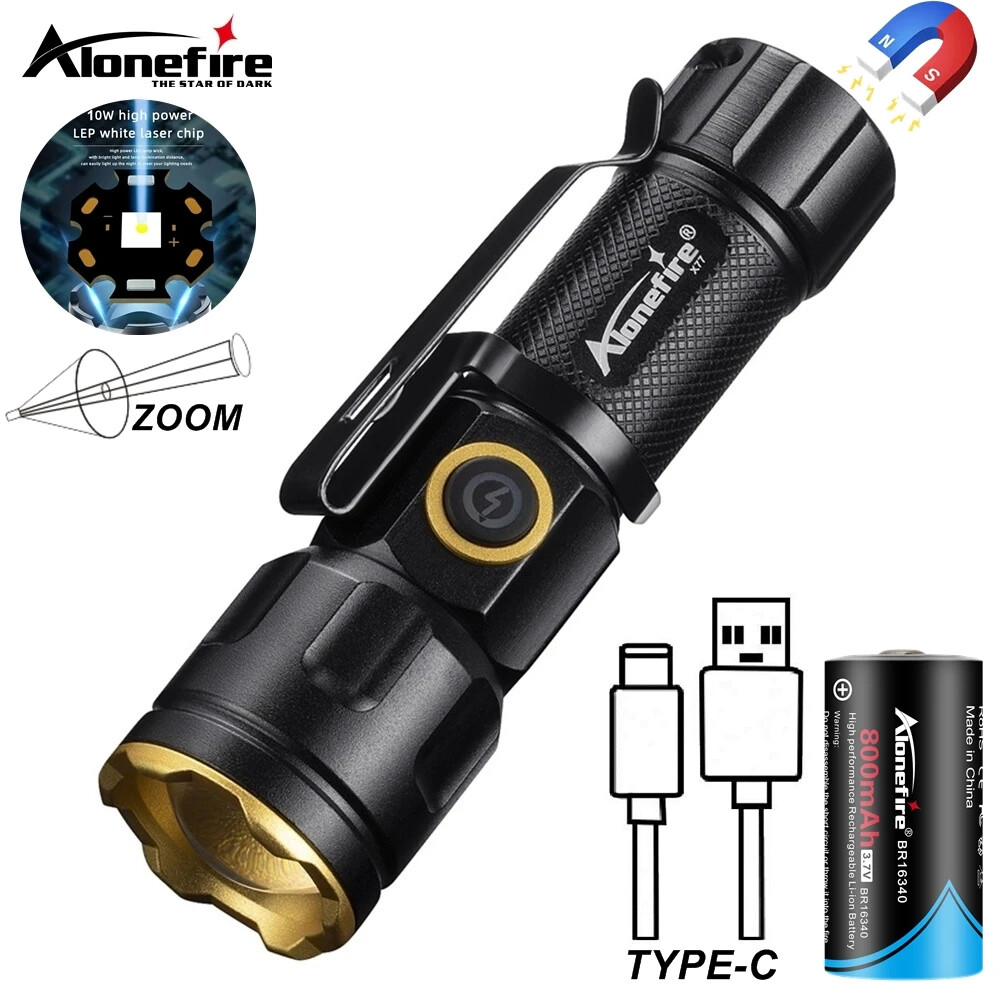 Alonefire X77 zoom đèn pin mini ánh sáng trắng chùm có thể sạc lại xách tay trẻ em ba lô nữ túi ngoài trời cho nhà ở làm việc Đèn LED khẩn cấp ngọn đuốc