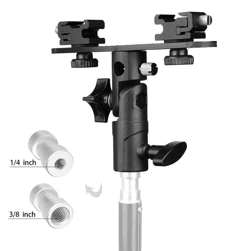 Dual Flash Bracket Hot Shoe Speedlight Stand Umbrella Holder Light Stand Bracket Mount 1 4 inch To 3 8 inch Compatible With Studio Video Dslr Camera For Canon Nikon Yongnuo 4