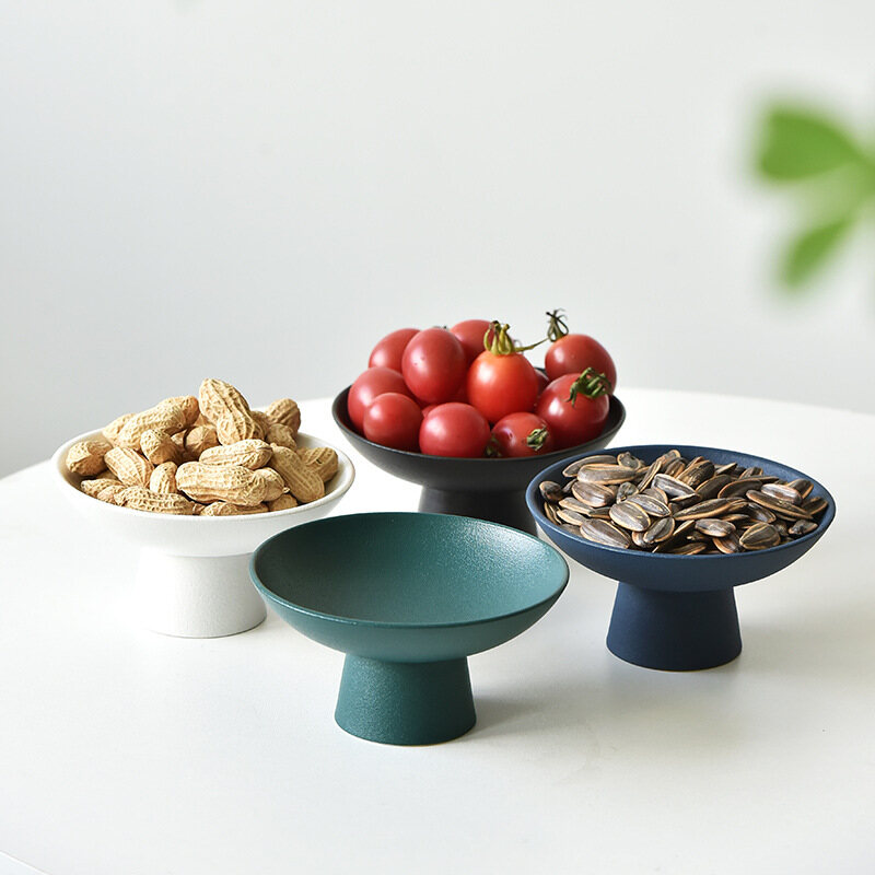 Gambar High footed Fruit Plate Ceramic Small Refreshment Plate Home Creative Simple Japanese style Snack Dried Fruit Plate Snack Plate