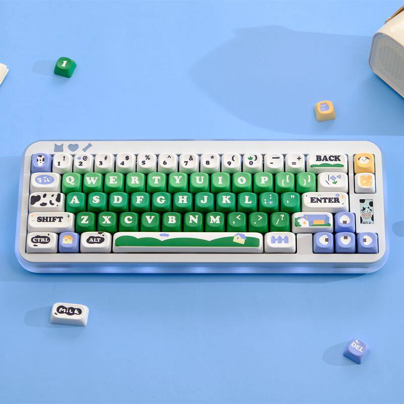 【Keycap only】bàn phím cơ khí đồng cỏ sữa Keycap bò trang trại Keycap hoạt hình dễ thương 129 phím Moa hồ sơ PBT thăng hoa cho công tắc Cherry MX tùy chỉnh bàn phím máy tính RK61/Anne Pro 2/gk61