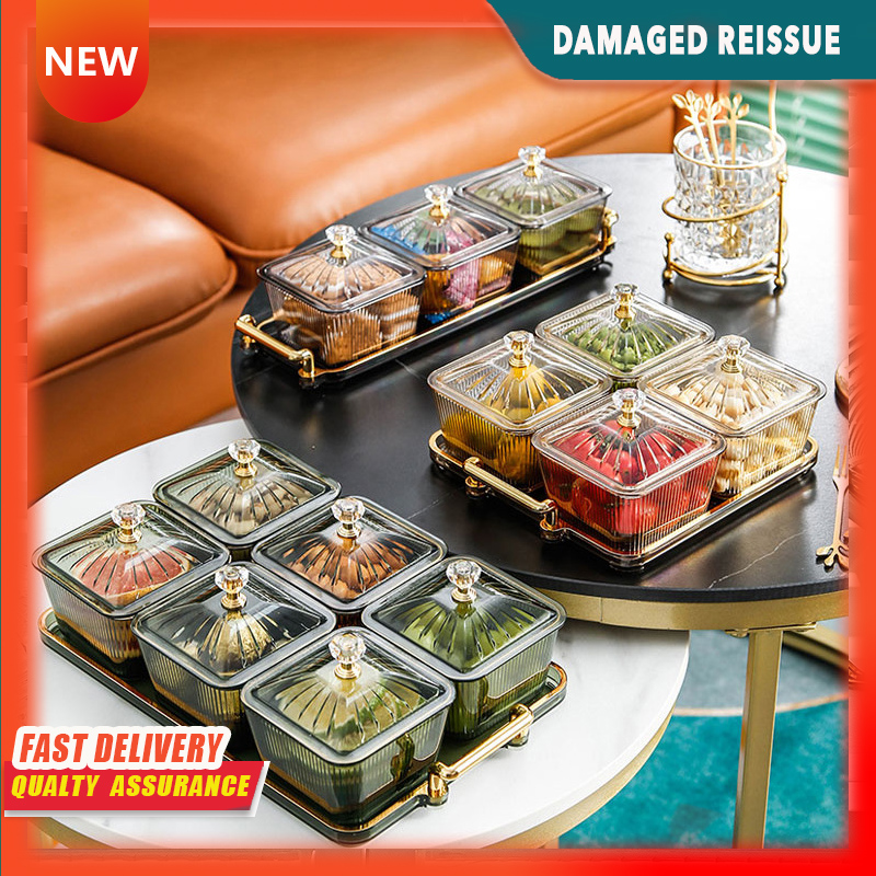 Gambar Fruit Plate with Cover Storage Compartment Plate Living Room Nordic Air dried Fruit Plate Light Luxury Snack Snack Platter