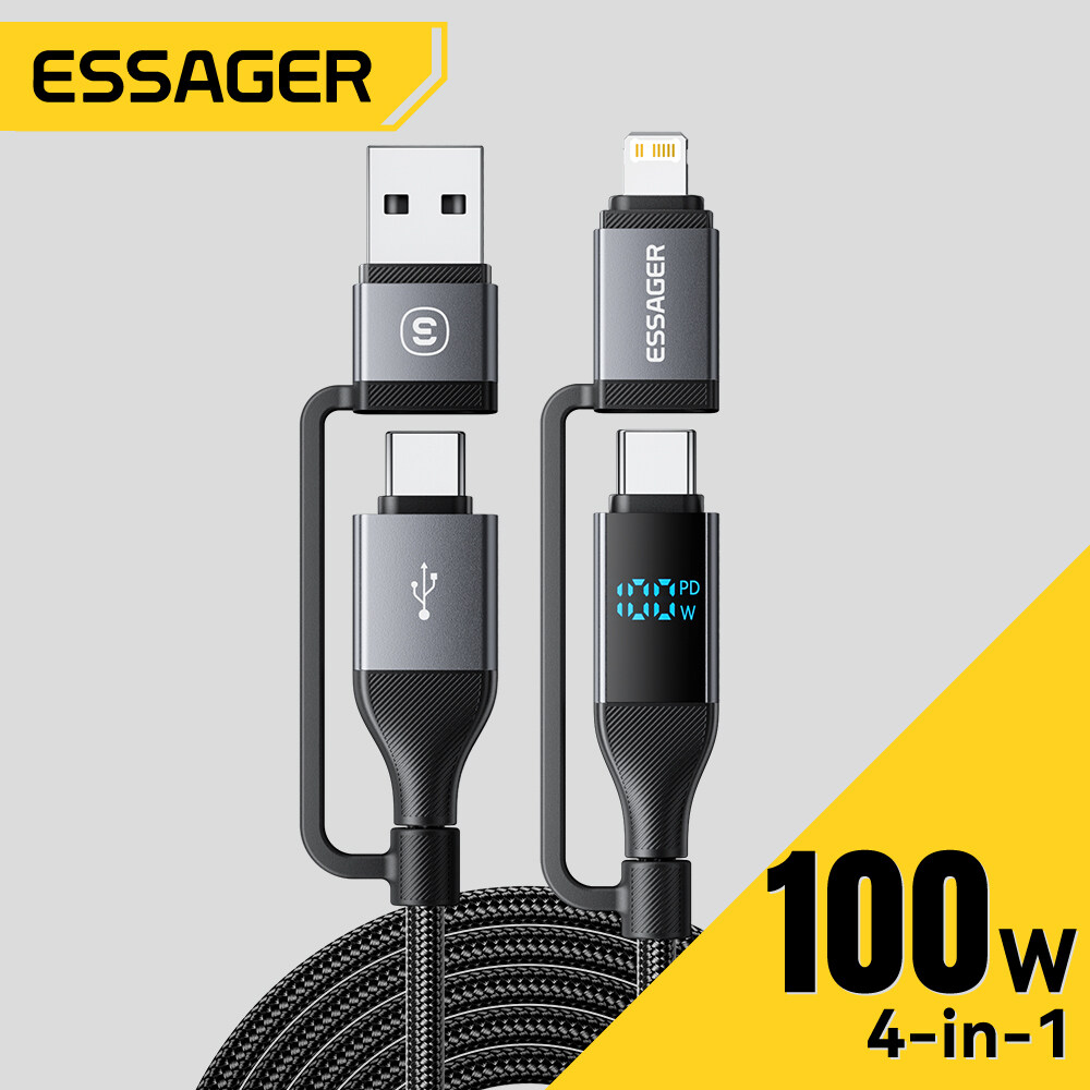 Essager 100W 4-trong-1 màn hình hiển thị kỹ thuật số cáp Type-C để sét Loại C để USBA nhanh chóng cá