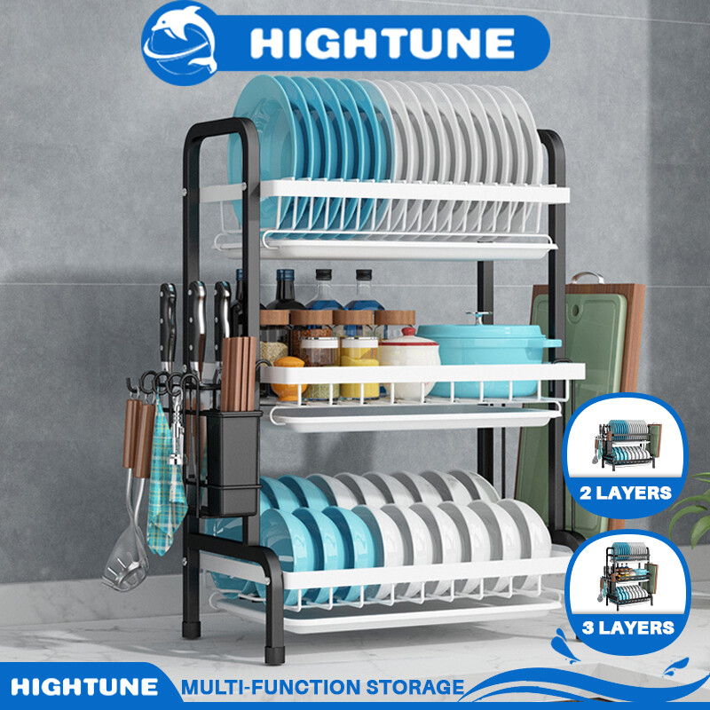 Gambar HIGHTUNE 3 Tier Dish Rack Stainless Steel Plate Rack Dish Drainer Multipurpose Kitchen Rack Storage Dish Drying Rack Set