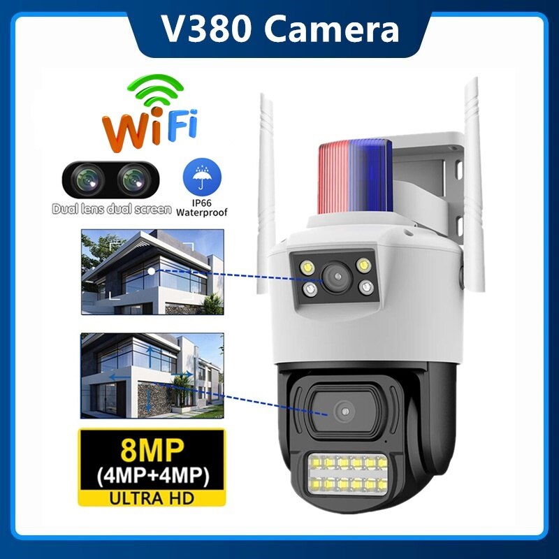V380 4k 8MP Camera WIFI CCTV Ống kính kép Camera giám sát ngoài trời màu tầm nhìn ban đêm không thấm nước hình ảnh camera HD IP
