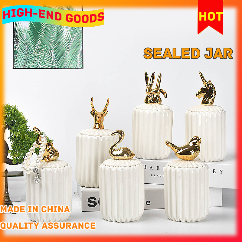 Gambar Nordic Creative Ceramic Craft Electroplating Home Decoration Sealed Tank Wedding Gift Storage Box Storage Tank