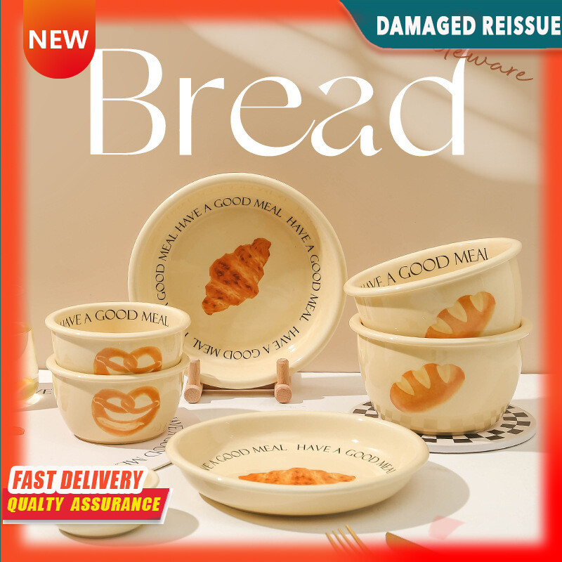 Gambar Cute Bread Tableware Korean Style Ins Wind Net Red Household Ceramic Bowl Set Croissant Dish Plate Soup Bowl