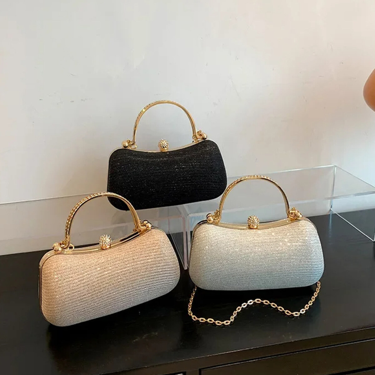 YIDEA HONGKONG Fashion Gold Diamond Evening Bags Luxury Handbag Elegent