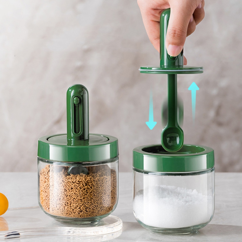Gambar Plastic Seasoning Box Condiment Canister Kitchen Spice Rack Container with Lid Spoon Seasoning Jar