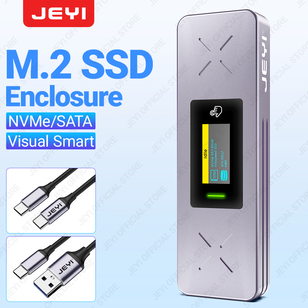 JEYI Visual Smart M.2 NVMe / SATA SSD Enclosure, USB 3.2 Gen 2 10Gbps, External M2 Adapter Case Support M-Key B+M Key UASP Trim ราคา 1,099 บาท*ส่งฟรี