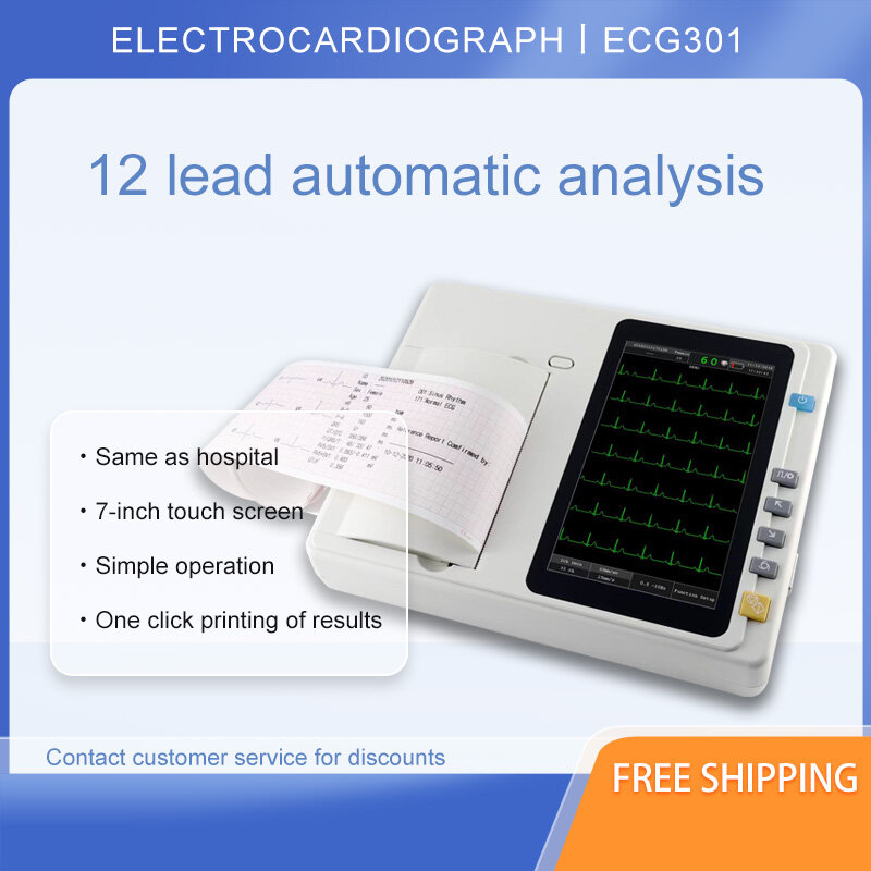 【COD】Medical triple channel electrocardiogram machine, 7-inch large touch screen, 80mm * 20m, 12 leads, fully automatic analysis results, hospital/clinic/home electrocardiogram machine detector, intelligent electrocardiogram machine ราคา 9,244 บาท*ส่งฟรี
