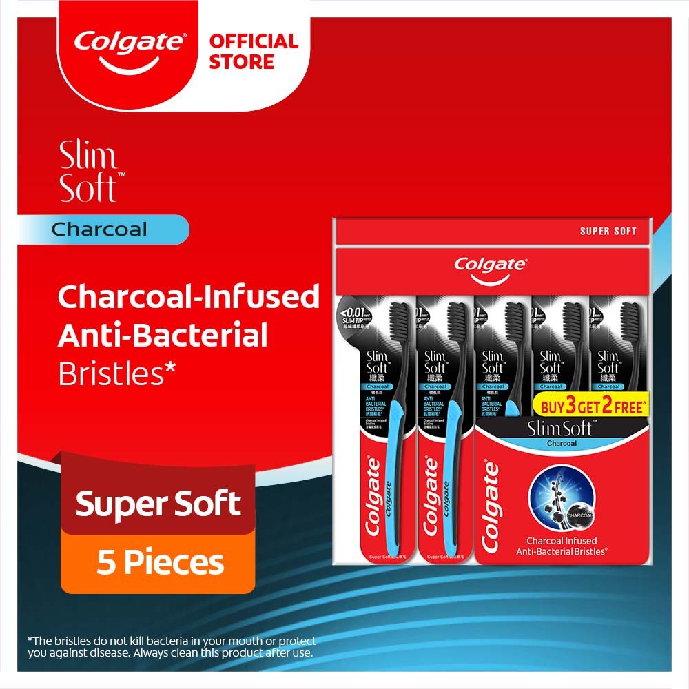 Gambar Colgate SlimSoft Charcoal Toothbrush Valuepack 5s (Ultra Soft)