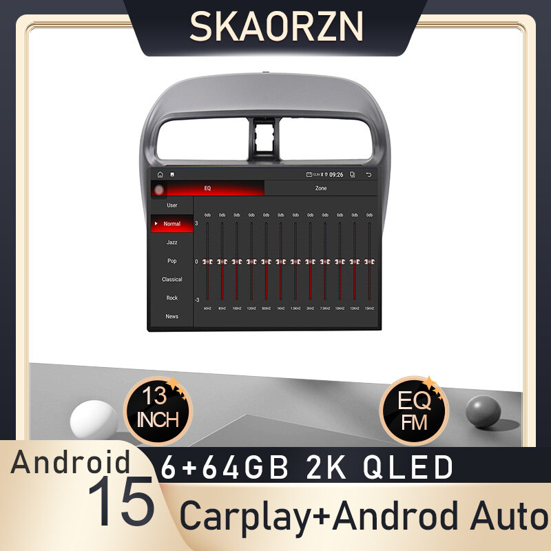 Skaorzn 13inch 6+64GB for-mitsubishi-mirage android15 2k qled 2000x1200p 2din car android headunit stereo fm bluetooth carplay android auto steering control rear view for 9inch 10inch frame t13 ราคา 6,200 บาท*ส่งฟรี
