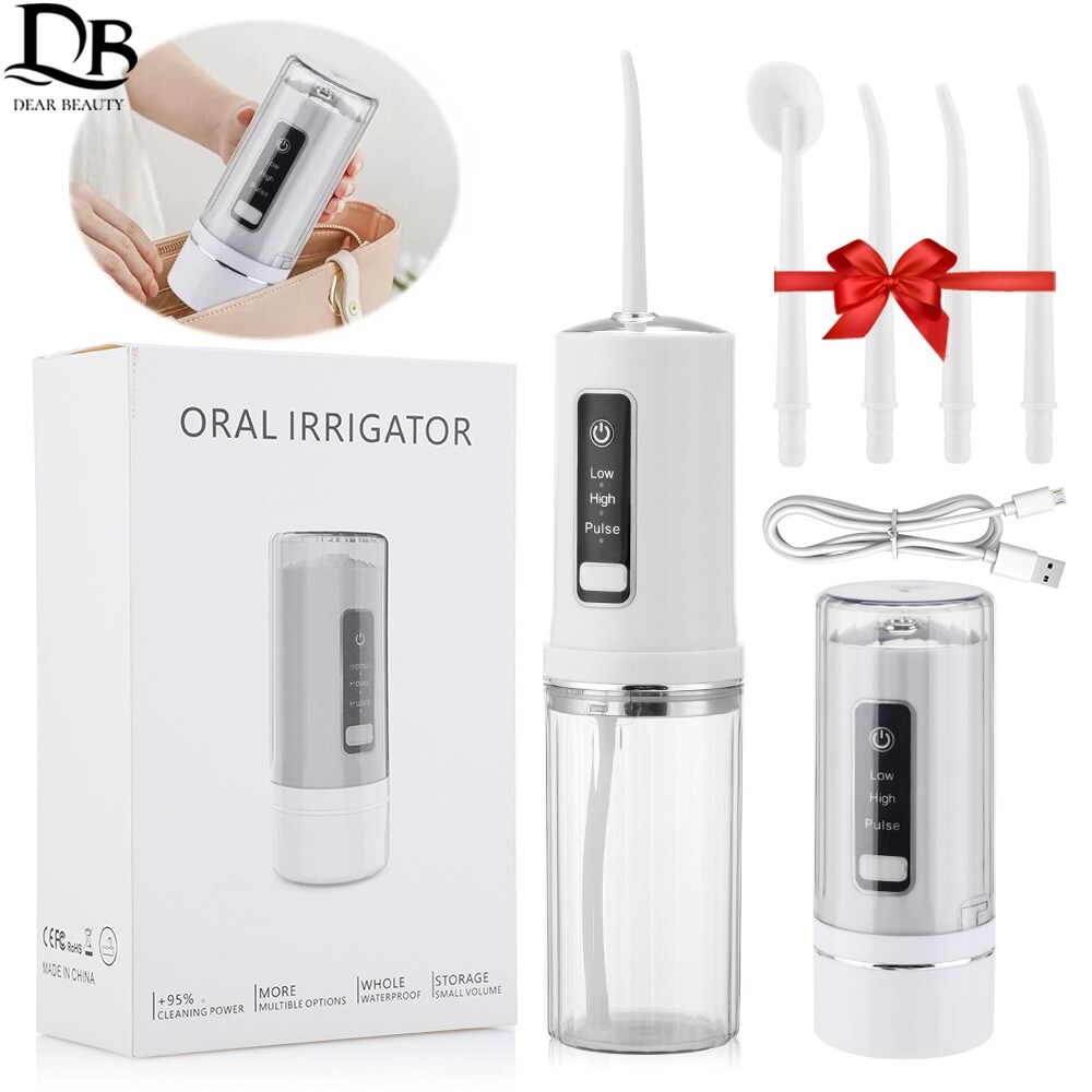 Gambar ?Ready? 3 ModesOral Irrigator 230ml Collapsible Dental Water Flosser USB Charge Irrigator Dental Water Floss Tip Teeth Cleaner