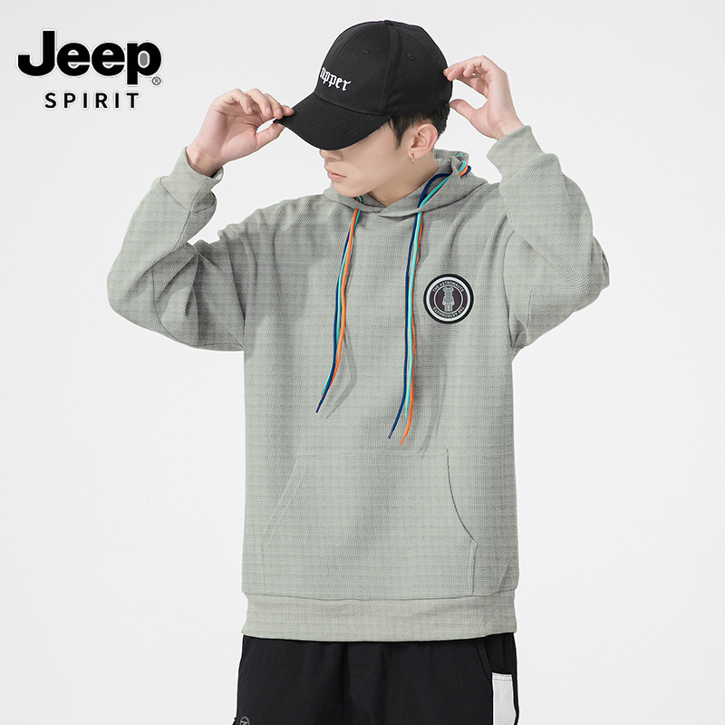 JEEP SPIRIT 1941 ESTD Waffley Autumn and Winter Men's Sweat Sports Trendy Street Pullover Hooded Sweat