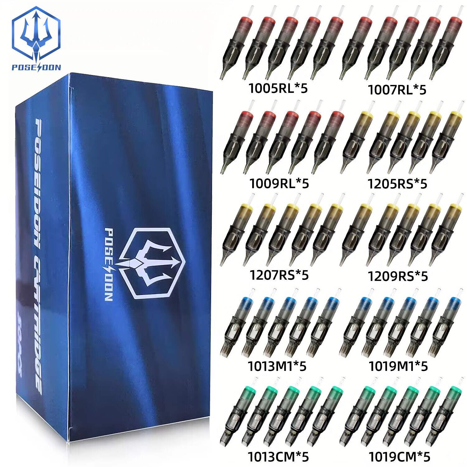  Poseidon kim xăm Cartridge 50 cái Hộp kim xăm RS M1 RL cm Kích thước hỗn hợp hộp mực xăm kim xăm cho hình xăm bút máy loại máy xăm hình xăm kim xăm Bộ kim hình xăm bị bảo vệ cung cấp phụ kiện xăm hình 