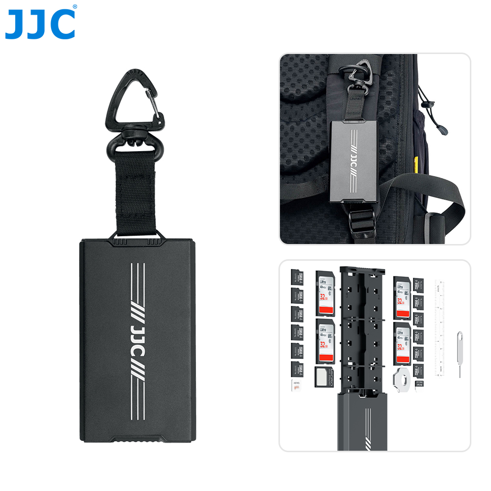 JJC 18 Slots Memory Card Case Pop-up Design SD MicroSD Card Holder with Carabiner for 4 SD +12 Micro SD/TF +2 Nano SIM/ NM Cards ราคา 350 บาท*ส่งฟรี