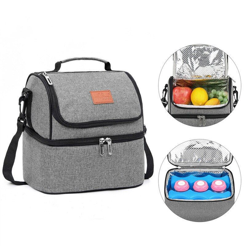Gambar Double Insulation Lunch Bags Outdoor Picnic Portable Waterproof Lunch Holders Fresh Keeping Lunch Handbags Cooler Thermal Bag