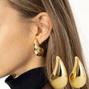 Vintage Gold Plated Chunky Dome Drop Earrings for Women