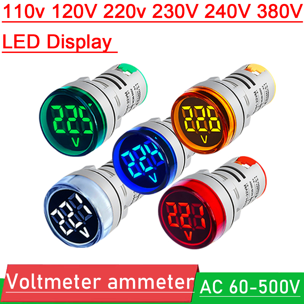 Vôn kế xoay chiều 60v-500v đồng hồ đo điện áp vôn màn hình kỹ thuật số led + đèn báo tín hiệu màn hình 110v 120v 220v 240v 380v