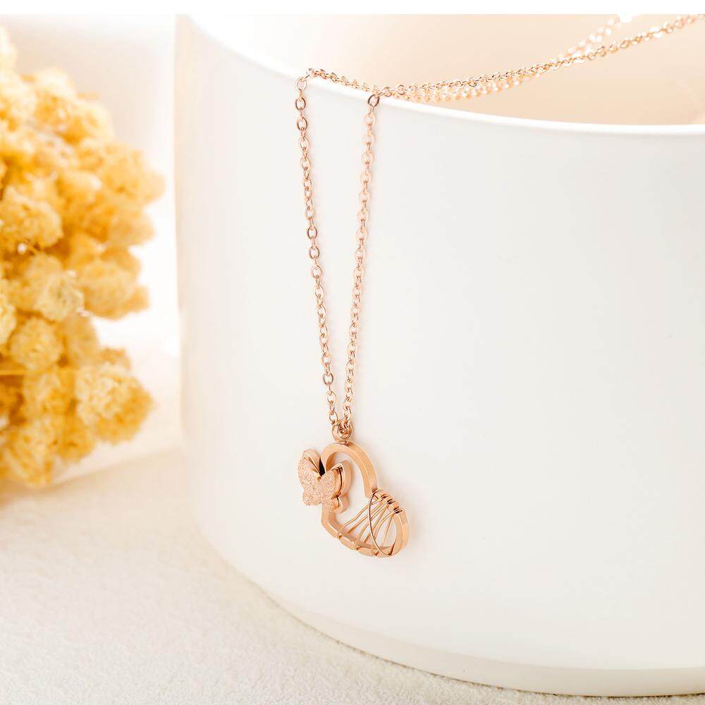 OPK Women Necklaces/Pandents Korean version of the simple short clavicle  chain ladies rose gold necklace love butterfly titanium steel pendant 