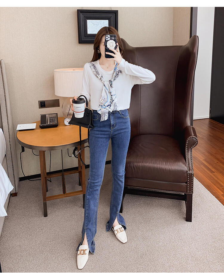 AFEG Khăn Choàng Cổ Tròn In Hình Hàn Quốc Mới Áo Thun Dài Tay Phù Hợp Mọi Thời Trang Thường Ngày Cho Nữ