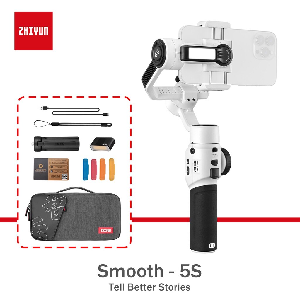 ZHIYUN Smooth 5S Smartphone Gimbal Stabilizer Pan Tilt Anti Shake Handheld Selfie Tool 360° Rotating Live Streaming Vlog shooting Bracket Three-axis Stabilizer For Video Shooting Facial Tracking ราคา 6,977 บาท*ส่งฟรี