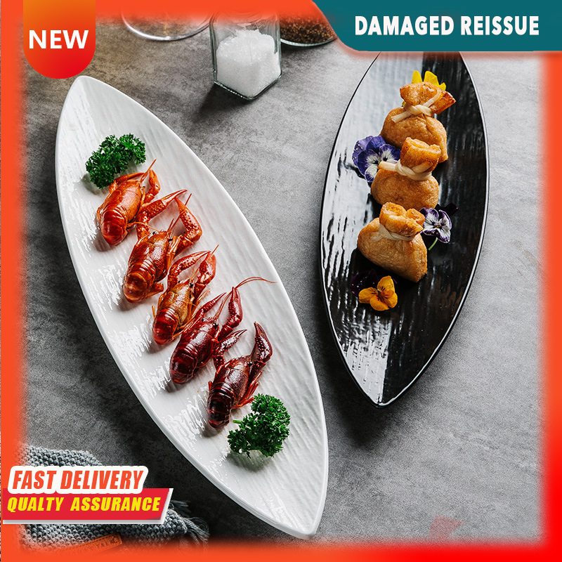 Gambar Japanese Retro Leaf Fish Plate Long Sashimi Sushi Snack Plate Commercial Ceramic Restaurant Hotel Cooking Tableware