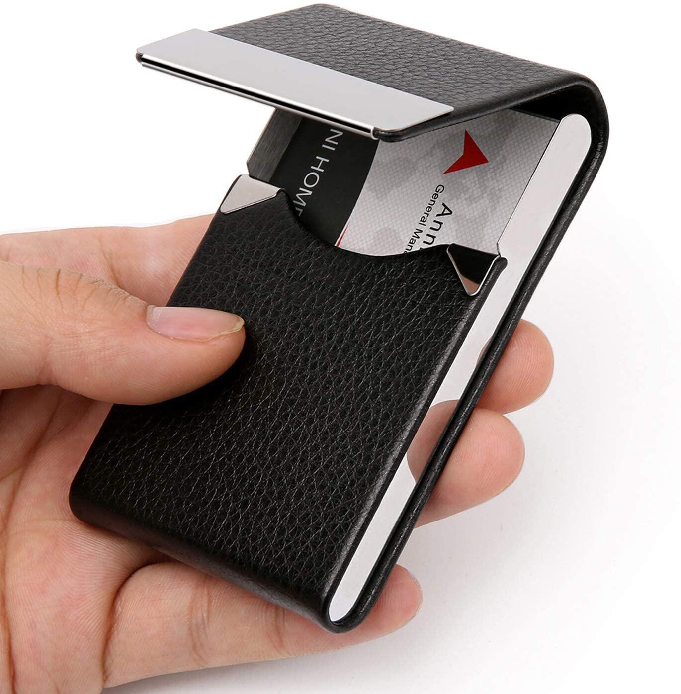 thumbnail interactive-video image 1 of Badge Holder,PU Leather ID Card Holder With Clear ID Window And Detachable Badge Lanyard For 1 of 14