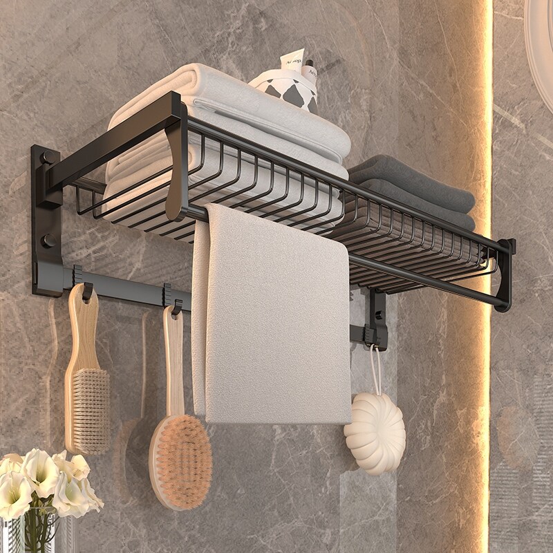 Gambar Bathroom towel rack from punch light luxury bathroom shelf wind receive clothes hanging space aluminum bath towel shelf