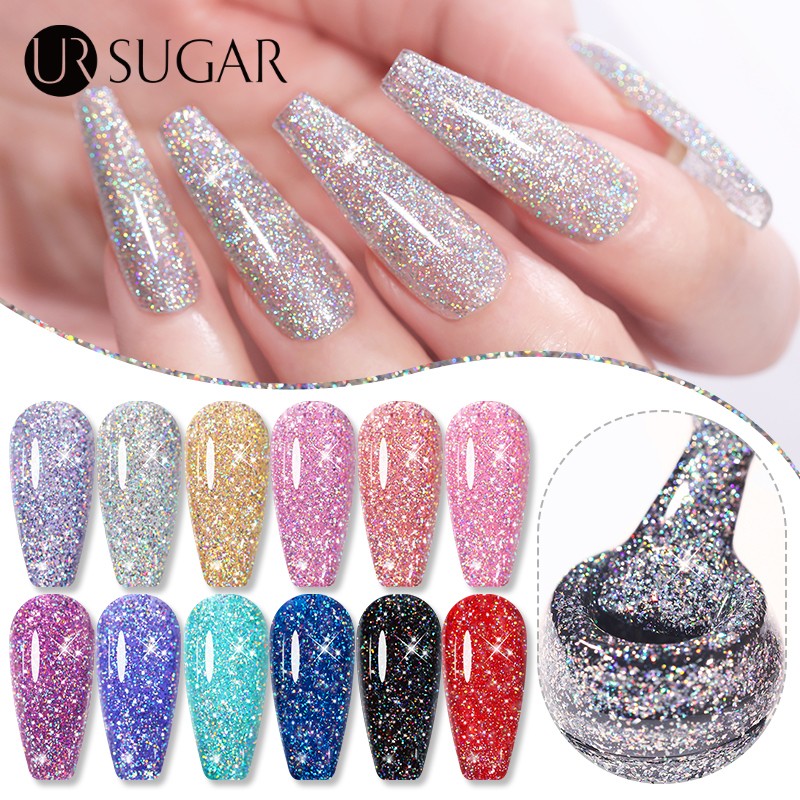 Ur sugar lilycute gel lấp lánh ba chiều 7ml sơn móng tay uv kim sa lấp lánh màu mùa xuân sơn bóng led uv trang trí móng nghệ thuật