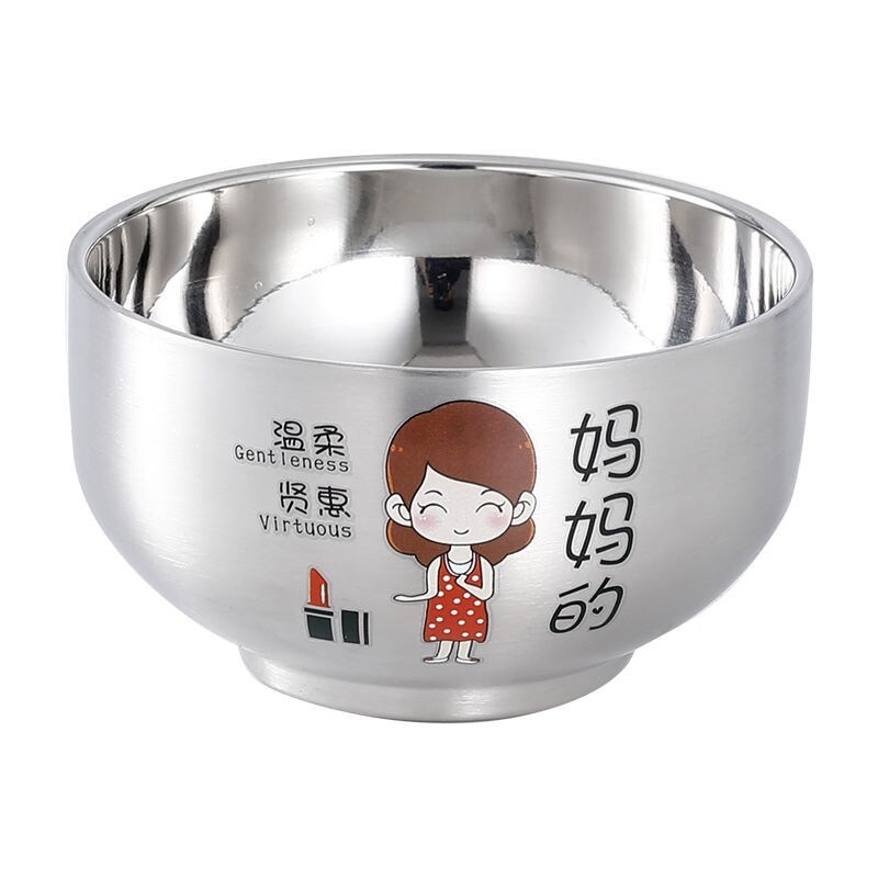 Gambar high quality Net red popular parent child bowl stainless steel food grade family set bowl cute cartoon double layer high value tableware