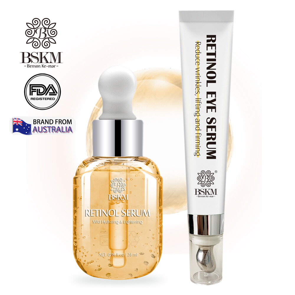 Gambar [Ready Stock] BSKM Retinol Face Serum Eye Cream for Dark Circles Set Anti aging Facial Moisturizer Skincare Kit
