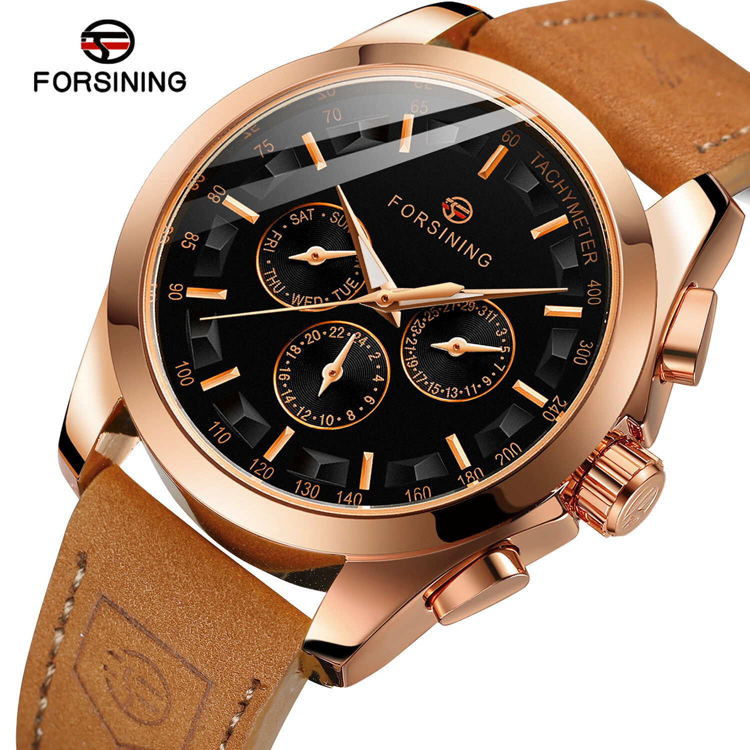 Forsining Automatic Watch Men s Mechanical Watch Black 3 Dial Calendar