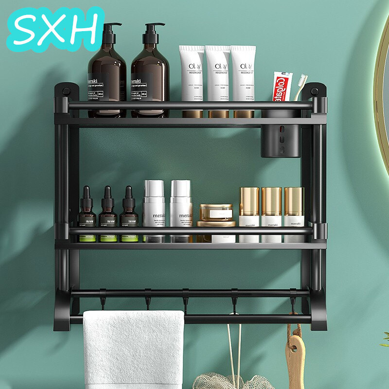 Sxh giá phòng tắm phòng tắm không cần đục lỗ đồ dùng phòng tắm nhà vệ sinh bằng thép không gỉ kệ phòng tắm treo tường đựng đồ phòng tắm daquan